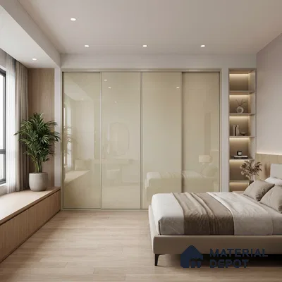 Warm Beige Solid Color Acrylic Laminate LM 24526 8 ft x 4 ft High Gloss Finish - 1.5 mm | Matching Edgeband code - EB 02087 | Suitable for Living Room, Kitchen, Office