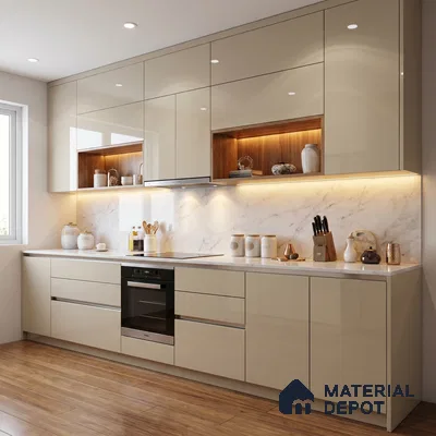 Soft Cream Solid Color Acrylic Laminate LM 24527 8 ft x 4 ft High Gloss Finish - 1.5 mm | Matching Edgeband code - EB 02079 | Suitable for Living Room, Kitchen, Office