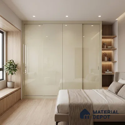 Soft Cream Solid Color Acrylic Laminate LM 24527 8 ft x 4 ft High Gloss Finish - 1.5 mm | Matching Edgeband code - EB 02079 | Suitable for Living Room, Kitchen, Office