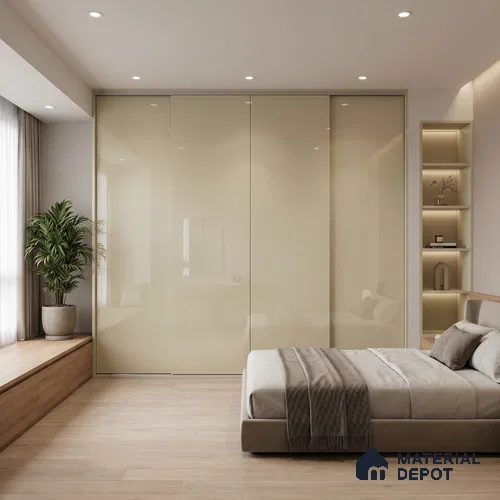 Warm Beige Solid Color Acrylic Laminate LM 24528 8 ft x 4 ft High Gloss Finish - 1.5 mm | Matching Edgeband code - EB 02071 | Suitable for Living Room, Kitchen, Office
