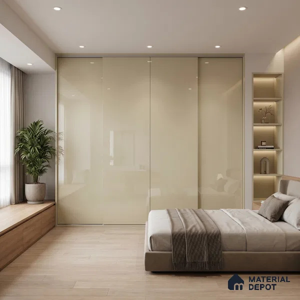 Warm Beige Solid Color Acrylic Laminate LM 24528 8 ft x 4 ft High Gloss Finish - 1.5 mm | Matching Edgeband code - EB 02071 | Suitable for Living Room, Kitchen, Office