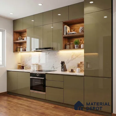 Olive Brown Solid Color Acrylic Laminate LM 24529 8 ft x 4 ft High Gloss Finish - 1.5 mm | Matching Edgeband code - EB 02083 | Suitable for Living Room, Kitchen, Office