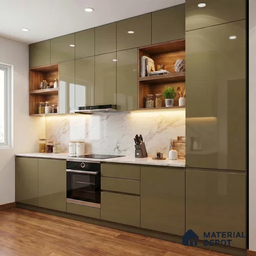 Olive Brown Solid Color Acrylic Laminate LM 24529 8 ft x 4 ft High Gloss Finish - 1.5 mm | Matching Edgeband code - EB 02083 | Suitable for Living Room, Kitchen, Office