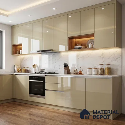 Warm Cream Solid Color Acrylic Laminate LM 24531 8 ft x 4 ft High Gloss Finish - 1.5 mm | Matching Edgeband code - EB 02080 | Suitable for Living Room, Kitchen, Office