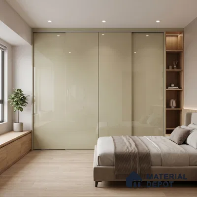 Warm Cream Solid Color Acrylic Laminate LM 24531 8 ft x 4 ft High Gloss Finish - 1.5 mm | Matching Edgeband code - EB 02080 | Suitable for Living Room, Kitchen, Office