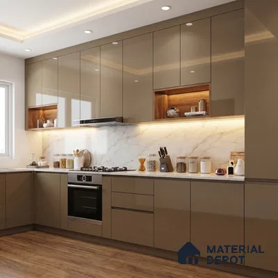 Warm Beige Solid Color Acrylic Laminate LM 24532 8 ft x 4 ft High Gloss Finish - 1.5 mm | Matching Edgeband code - EB 02082 | Suitable for Living Room, Kitchen, Office