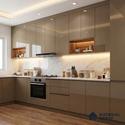 Warm Beige Solid Color Acrylic Laminate LM 24532 8 ft x 4 ft High Gloss Finish - 1.5 mm | Matching Edgeband code - EB 02082 | Suitable for Living Room, Kitchen, Office