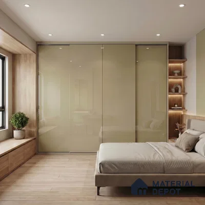 Warm Taupe Beige Solid Color Acrylic Laminate LM 24533 8 ft x 4 ft High Gloss Finish - 1.5 mm | Matching Edgeband code - EB 02081 | Suitable for Living Room, Kitchen, Office