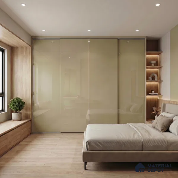 Warm Taupe Beige Solid Color Acrylic Laminate LM 24533 8 ft x 4 ft High Gloss Finish - 1.5 mm | Matching Edgeband code - EB 02081 | Suitable for Living Room, Kitchen, Office