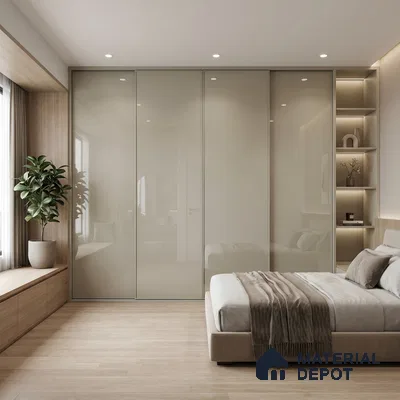Warm Taupe Beige Solid Color Acrylic Laminate LM 24535 8 ft x 4 ft High Gloss Finish - 1.5 mm | Matching Edgeband code - EB 02070 | Suitable for Living Room, Kitchen, Office