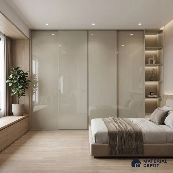Warm Taupe Beige Solid Color Acrylic Laminate LM 24535 8 ft x 4 ft High Gloss Finish - 1.5 mm | Matching Edgeband code - EB 02070 | Suitable for Living Room, Kitchen, Office