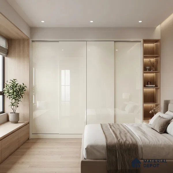 Ivory Solid Color Acrylic Laminate LM 24536 8 ft x 4 ft High Gloss Finish - 1.5 mm | Matching Edgeband code - EB 02085 | Suitable for Living Room, Kitchen, Office