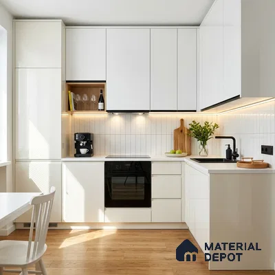 Ivory Solid Color Acrylic Laminate LM 24536 8 ft x 4 ft High Gloss Finish - 1.5 mm | Matching Edgeband code - EB 02085 | Suitable for Living Room, Kitchen, Office
