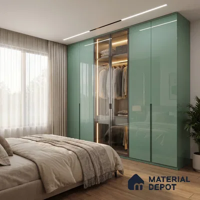 Muted Teal Blue Solid Color Acrylic Laminate LM 24539 8 ft x 4 ft High Gloss Finish - 1.5 mm | Matching Edgeband code - EB 02108 | Suitable for Living Room, Kitchen, Office