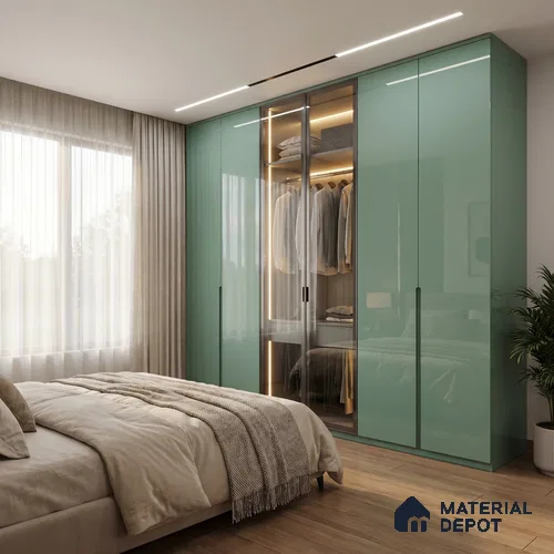 Muted Teal Blue Solid Color Acrylic Laminate LM 24539 8 ft x 4 ft High Gloss Finish - 1.5 mm | Matching Edgeband code - EB 02108 | Suitable for Living Room, Kitchen, Office