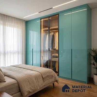 Tiffany Blue Solid Color Acrylic Laminate LM 24540 8 ft x 4 ft High Gloss Finish - 1.5 mm | Matching Edgeband code - EB 02074 | Suitable for Living Room, Kitchen, Office