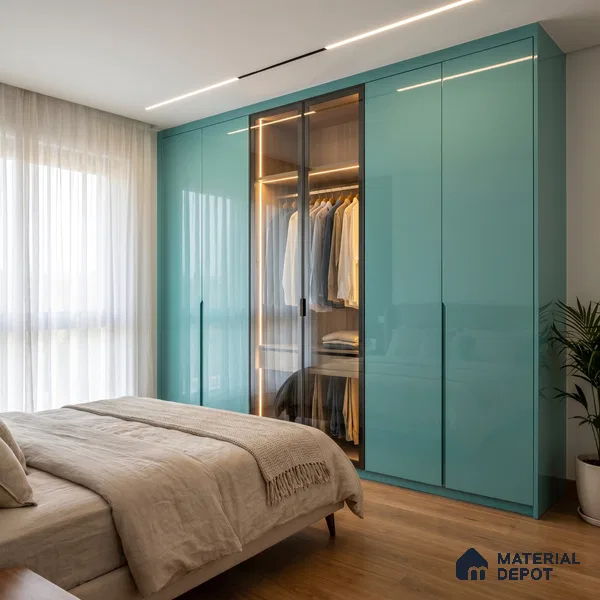 Tiffany Blue Solid Color Acrylic Laminate LM 24540 8 ft x 4 ft High Gloss Finish - 1.5 mm | Matching Edgeband code - EB 02074 | Suitable for Living Room, Kitchen, Office