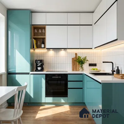 Tiffany Blue Solid Color Acrylic Laminate LM 24540 8 ft x 4 ft High Gloss Finish - 1.5 mm | Matching Edgeband code - EB 02074 | Suitable for Living Room, Kitchen, Office