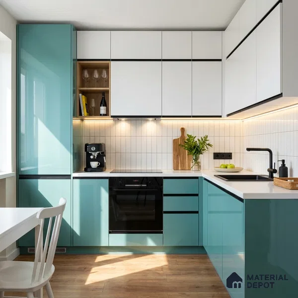 Tiffany Blue Solid Color Acrylic Laminate LM 24540 8 ft x 4 ft High Gloss Finish - 1.5 mm | Matching Edgeband code - EB 02074 | Suitable for Living Room, Kitchen, Office