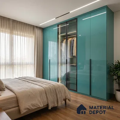 Teal Blue Solid Color Acrylic Laminate LM 24542 8 ft x 4 ft High Gloss Finish - 1.5 mm | Matching Edgeband code - EB 02075 | Suitable for Living Room, Kitchen, Office