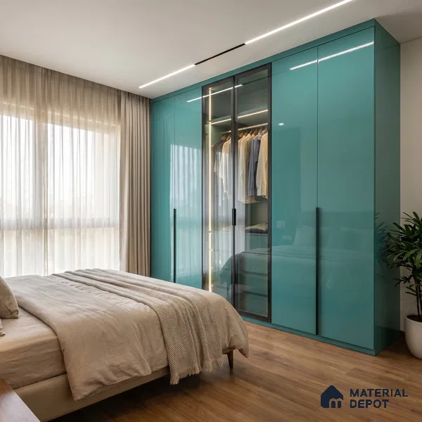 Teal Blue Solid Color Acrylic Laminate LM 24542 8 ft x 4 ft High Gloss Finish - 1.5 mm | Matching Edgeband code - EB 02075 | Suitable for Living Room, Kitchen, Office