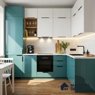 Teal Blue Solid Color Acrylic Laminate LM 24542 8 ft x 4 ft High Gloss Finish - 1.5 mm | Matching Edgeband code - EB 02075 | Suitable for Living Room, Kitchen, Office