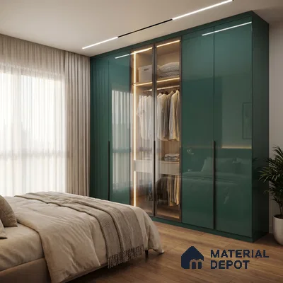 Teal Blue Solid Color Acrylic Laminate LM 24543 8 ft x 4 ft High Gloss Finish - 1.5 mm | Matching Edgeband code - EB 02073 | Suitable for Living Room, Kitchen, Office
