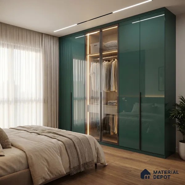 Teal Blue Solid Color Acrylic Laminate LM 24543 8 ft x 4 ft High Gloss Finish - 1.5 mm | Matching Edgeband code - EB 02073 | Suitable for Living Room, Kitchen, Office