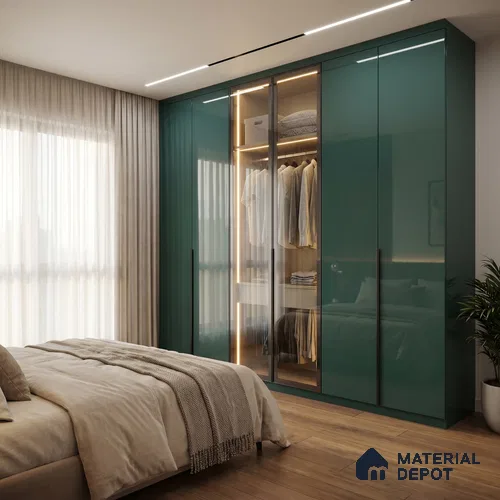 Teal Blue Solid Color Acrylic Laminate LM 24543 8 ft x 4 ft High Gloss Finish - 1.5 mm | Matching Edgeband code - EB 02073 | Suitable for Living Room, Kitchen, Office