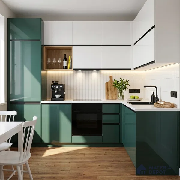 Teal Blue Solid Color Acrylic Laminate LM 24543 8 ft x 4 ft High Gloss Finish - 1.5 mm | Matching Edgeband code - EB 02073 | Suitable for Living Room, Kitchen, Office