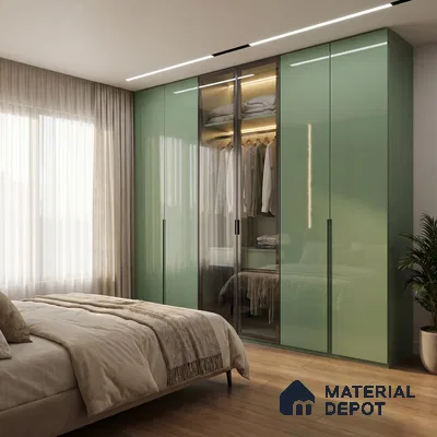 Sage Green Solid Color Acrylic Laminate LM 24544 8 ft x 4 ft High Gloss Finish - 1.5 mm | Matching Edgeband code - EB 02091 | Suitable for Living Room, Kitchen, Office