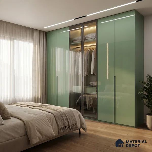 Sage Green Solid Color Acrylic Laminate LM 24544 8 ft x 4 ft High Gloss Finish - 1.5 mm | Matching Edgeband code - EB 02091 | Suitable for Living Room, Kitchen, Office