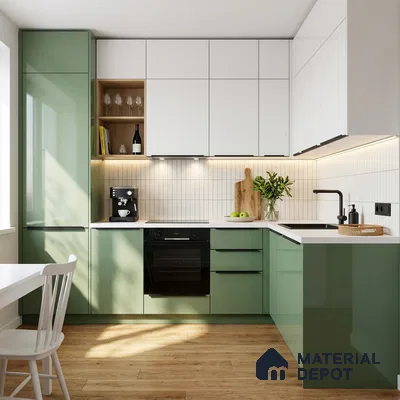 Sage Green Solid Color Acrylic Laminate LM 24544 8 ft x 4 ft High Gloss Finish - 1.5 mm | Matching Edgeband code - EB 02091 | Suitable for Living Room, Kitchen, Office