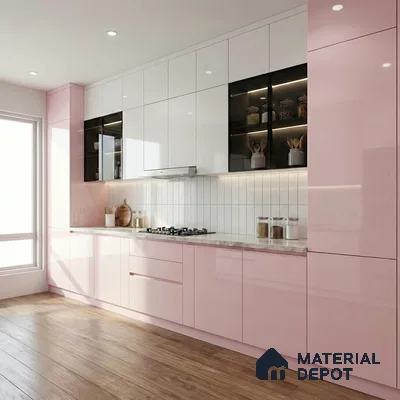 Pale Pink Solid Color Acrylic Laminate LM 24546 8 ft x 4 ft High Gloss Finish - 1.5 mm | Matching Edgeband code - EB 02088 | Suitable for Living Room, Kitchen, Office