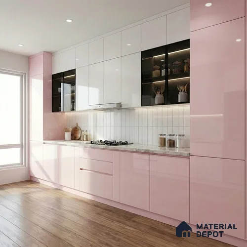 Pale Pink Solid Color Acrylic Laminate LM 24546 8 ft x 4 ft High Gloss Finish - 1.5 mm | Matching Edgeband code - EB 02088 | Suitable for Living Room, Kitchen, Office