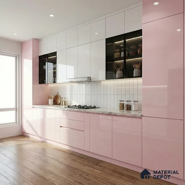 Pale Pink Solid Color Acrylic Laminate LM 24546 8 ft x 4 ft High Gloss Finish - 1.5 mm | Matching Edgeband code - EB 02088 | Suitable for Living Room, Kitchen, Office