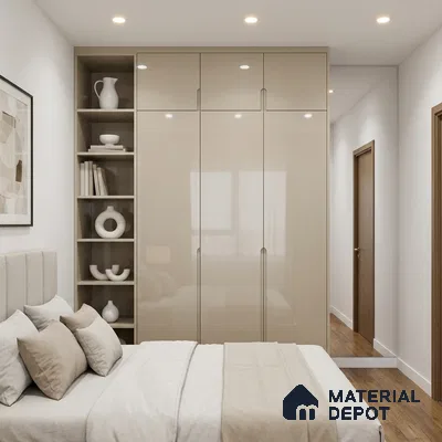 Cream  Acrylic Laminate LM 24549 8 ft x 4 ft High Gloss Finish - 1.5 mm | Matching Edgeband code - EB 02109 | Suitable for TV Unit, Wardrobe, Cabinets