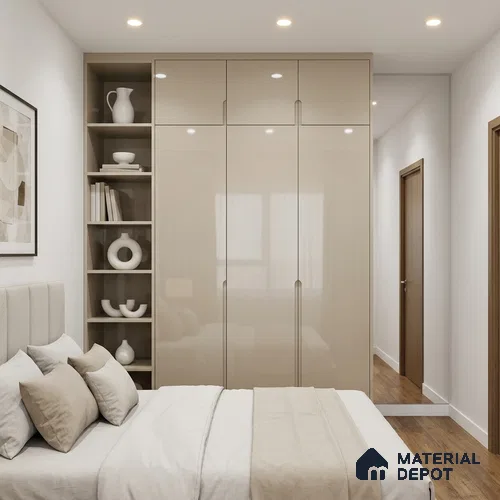 Cream Acrylic Laminate LM 24549 8 ft x 4 ft High Gloss Finish - 1.5 mm | Matching Edgeband code - EB 02109 | Suitable for TV Unit, Wardrobe, Cabinets