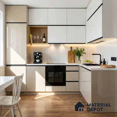 Cream  Acrylic Laminate LM 24549 8 ft x 4 ft High Gloss Finish - 1.5 mm | Matching Edgeband code - EB 02109 | Suitable for TV Unit, Wardrobe, Cabinets