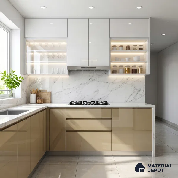 Beige Acrylic Laminate LM 24550 8 ft x 4 ft High Gloss Finish - 1.5 mm | Matching Edgeband code - EB 02110 | Suitable for TV Unit, Wardrobe, Cabinets