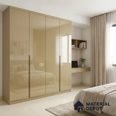 Beige  Acrylic Laminate LM 24550 8 ft x 4 ft High Gloss Finish - 1.5 mm | Matching Edgeband code - EB 02110 | Suitable for TV Unit, Wardrobe, Cabinets
