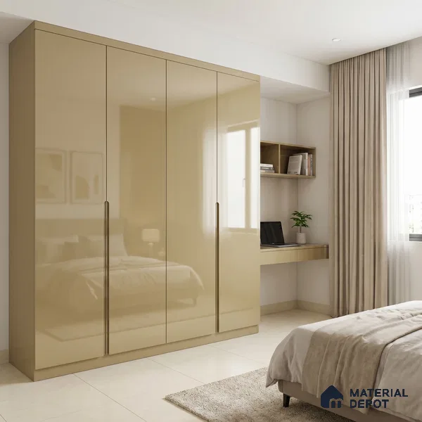 Beige Acrylic Laminate LM 24550 8 ft x 4 ft High Gloss Finish - 1.5 mm | Matching Edgeband code - EB 02110 | Suitable for TV Unit, Wardrobe, Cabinets