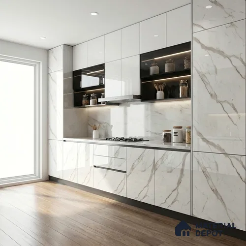 White Marble Acrylic Laminate LM 24552 8 ft x 4 ft High Gloss Finish - 1.5 mm | Suitable for TV Unit, Wardrobe, Cabinets
