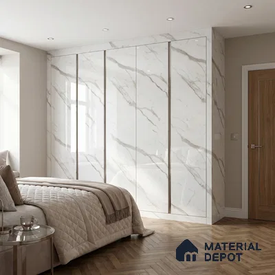 White Marble Acrylic Laminate LM 24552 8 ft x 4 ft High Gloss Finish - 1.5 mm | Suitable for TV Unit, Wardrobe, Cabinets