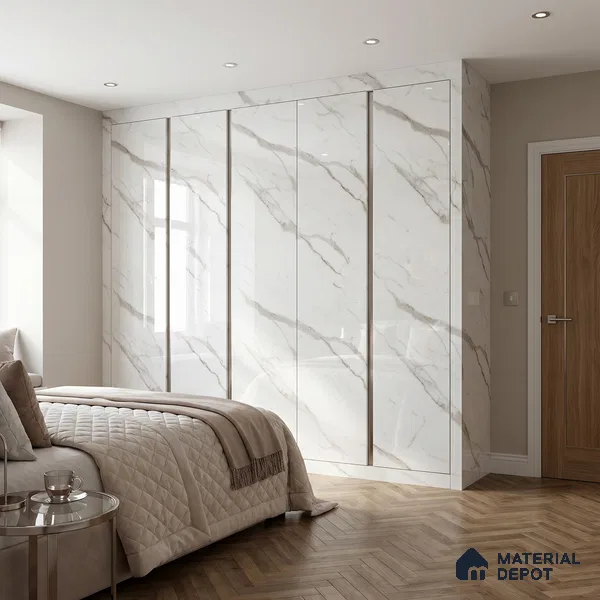 White Marble Acrylic Laminate LM 24552 8 ft x 4 ft High Gloss Finish - 1.5 mm | Suitable for TV Unit, Wardrobe, Cabinets