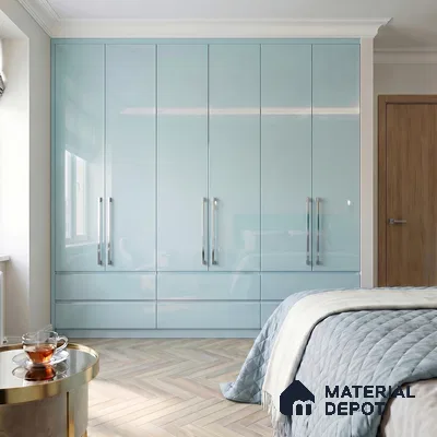 Powder Blue Solid Color Acrylic Laminate LM 24627 8 ft x 4 ft High Gloss Finish - 1.5 mm | Matching Edgeband code - EB 02093 | Suitable for Living Room, Kitchen, Office