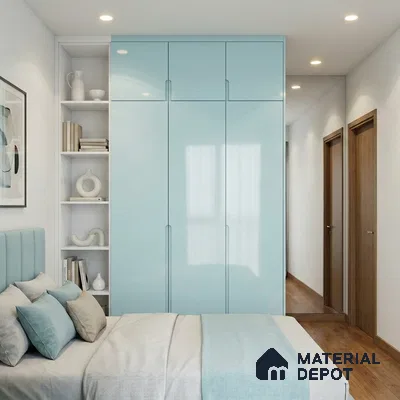 Powder Blue Solid Color Acrylic Laminate LM 24627 8 ft x 4 ft High Gloss Finish - 1.5 mm | Matching Edgeband code - EB 02093 | Suitable for Living Room, Kitchen, Office
