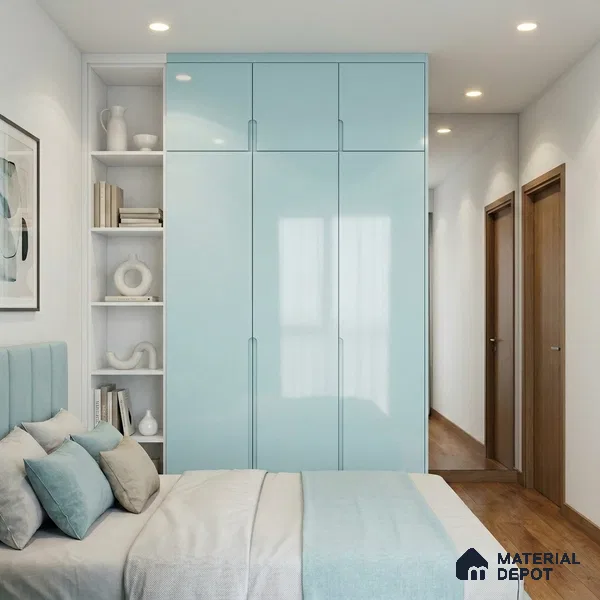 Powder Blue Solid Color Acrylic Laminate LM 24627 8 ft x 4 ft High Gloss Finish - 1.5 mm | Matching Edgeband code - EB 02093 | Suitable for Living Room, Kitchen, Office