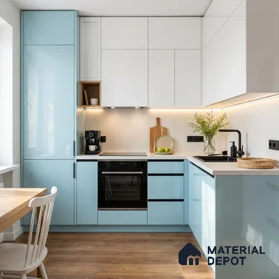 Powder Blue Solid Color Acrylic Laminate LM 24627 8 ft x 4 ft High Gloss Finish - 1.5 mm | Matching Edgeband code - EB 02093 | Suitable for Living Room, Kitchen, Office