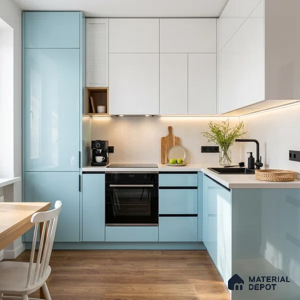 Powder Blue Solid Color Acrylic Laminate LM 24627 8 ft x 4 ft High Gloss Finish - 1.5 mm | Matching Edgeband code - EB 02093 | Suitable for Living Room, Kitchen, Office